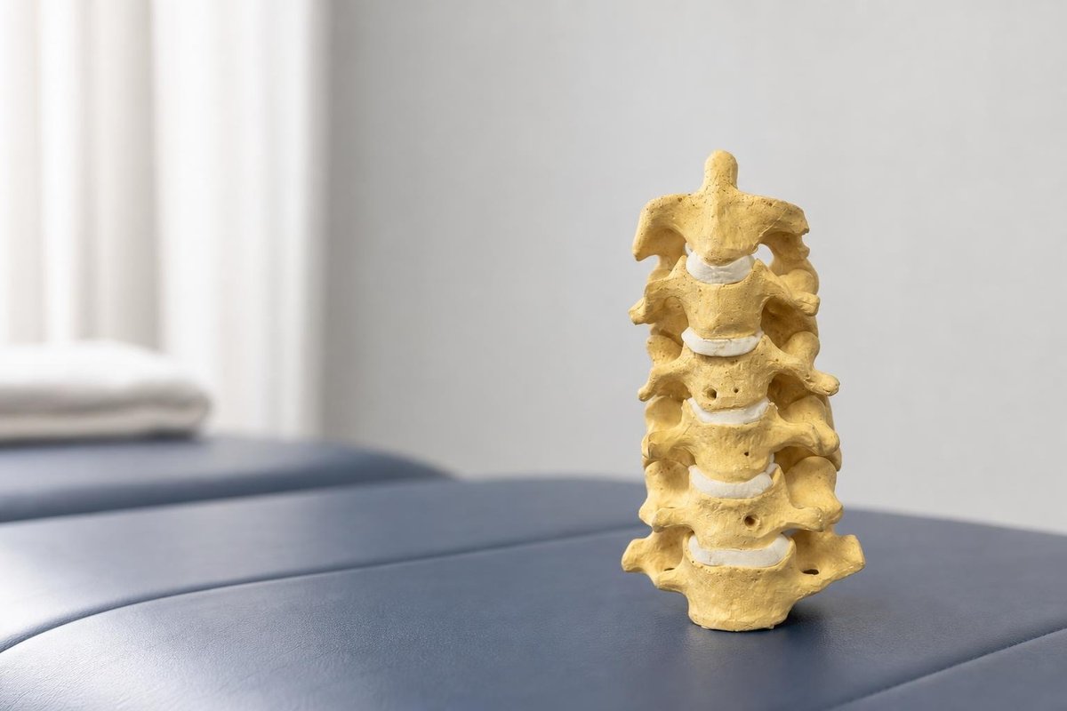 Lumbar spine anatomy model showing vertebral structure and nerve pathways relevant to back pain treatment