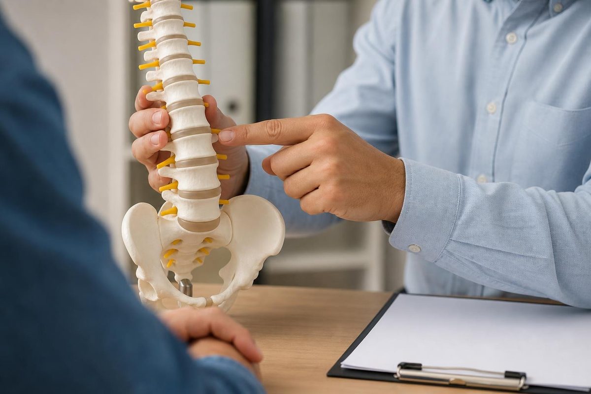 Chiropractor explaining treatment to a patient at Crest Hill Clinic